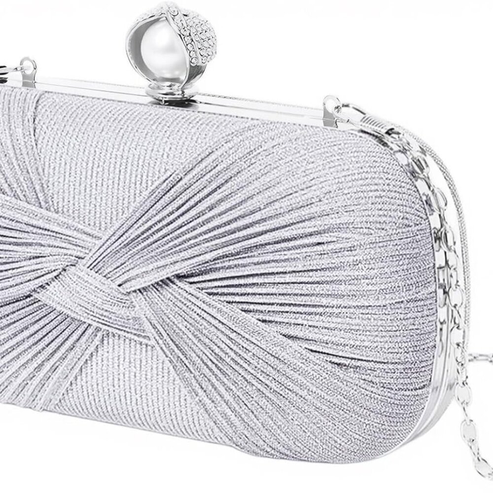 Women Clutch Bag Velvet Silver Evening Contract Party Prom Accessories